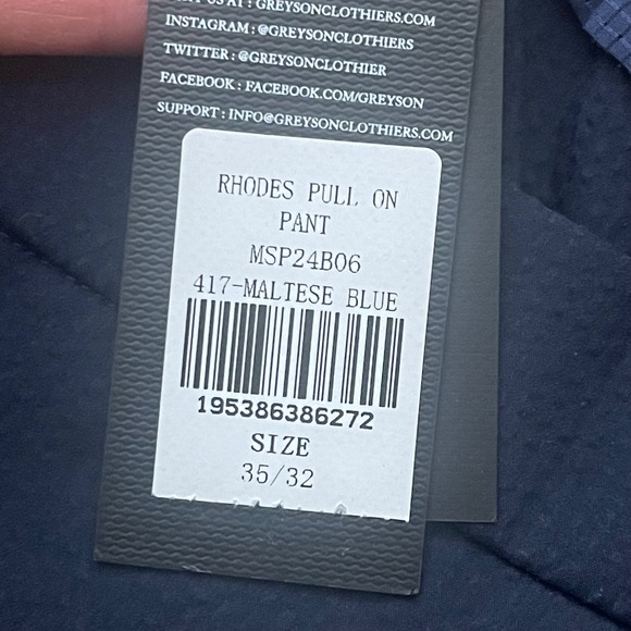 GREYSON Rhodes Pull On Pant 35x32 Maltese Blue NEW Textured Fabric Golf Active - Picture 8 of 12